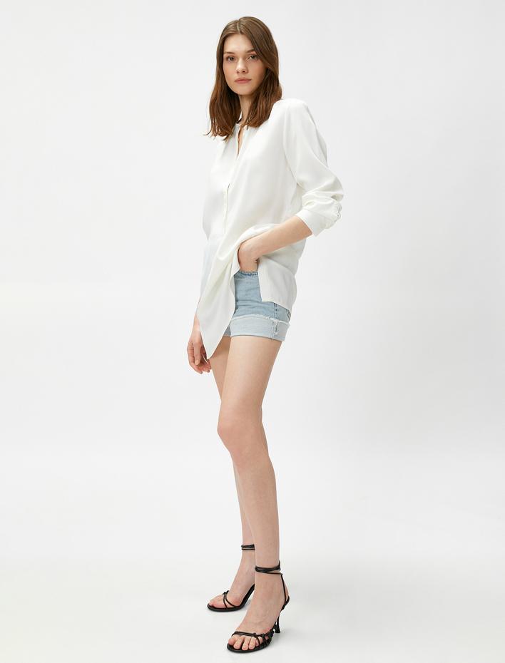  Tunik Gömlek Hakim Yaka Uzun Kollu