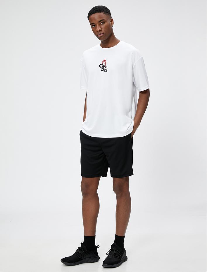  Spor Oversize Tişört Slogan Baskılı Bisiklet Yaka Yarım Kollu