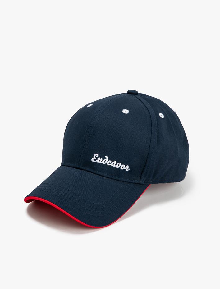 Erkek Kep Şapka Slogan İşlemeli Pamuklu