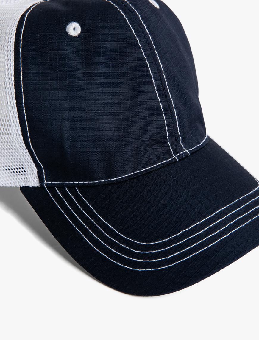  Erkek Kep Şapka Arkası Fileli Dikiş Detaylı Renk Bloklu