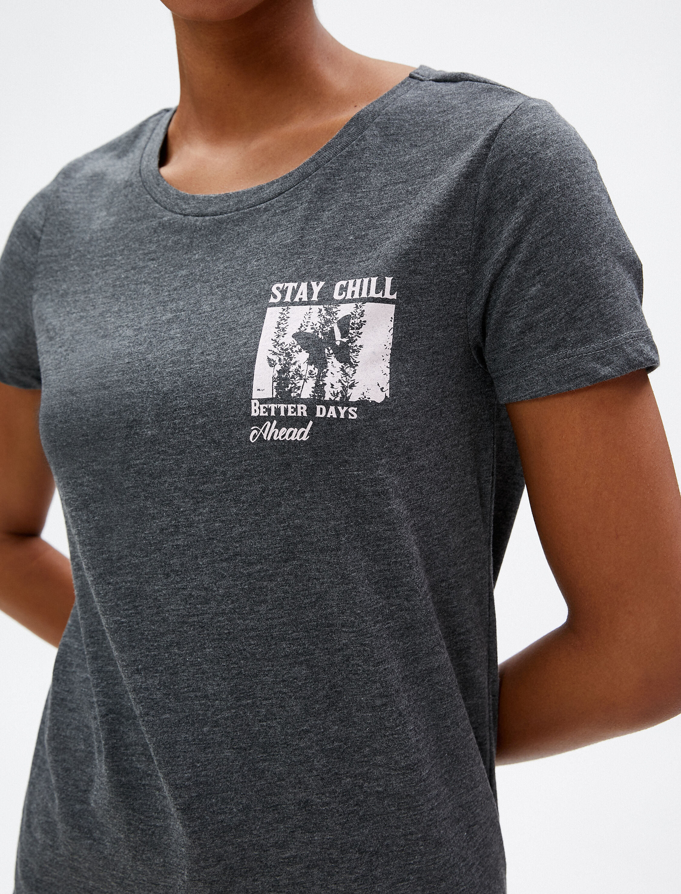   Baskılı Tişört Kısa Kollu Bisiklet Yaka Pamuklu