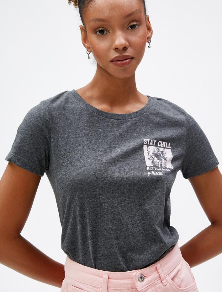  Baskılı Tişört Kısa Kollu Bisiklet Yaka Pamuklu