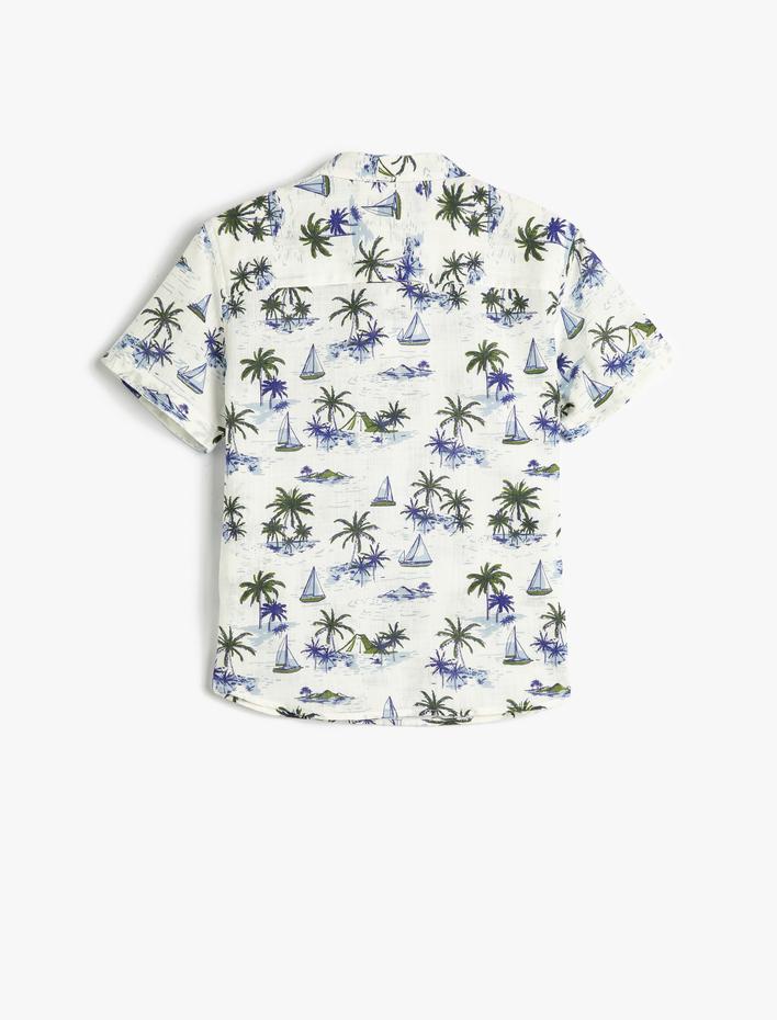 Erkek Çocuk Gömlek Yarım Düğmeli Kısa Kollu Yaz Temalı Baskılı