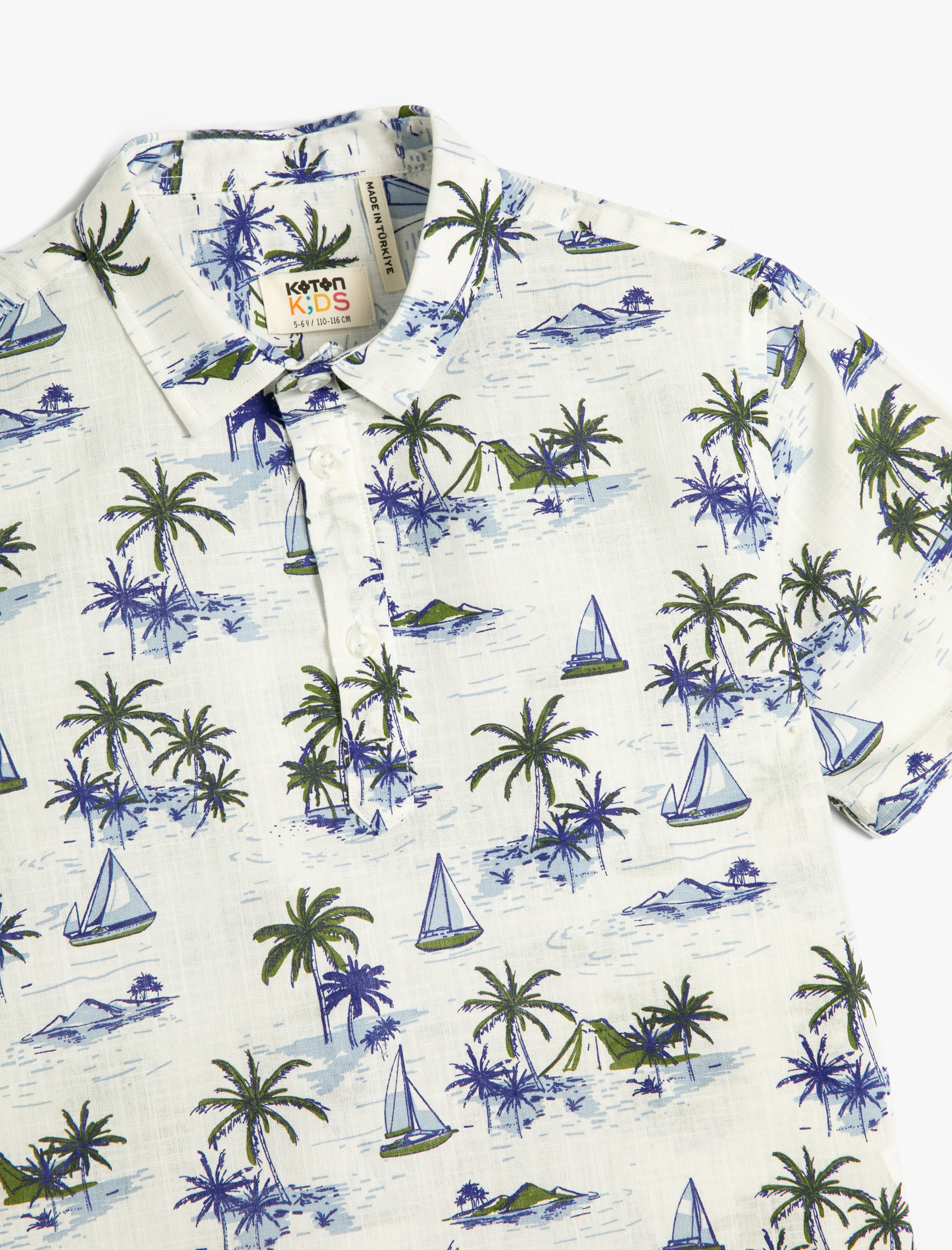  Erkek Çocuk Gömlek Yarım Düğmeli Kısa Kollu Yaz Temalı Baskılı