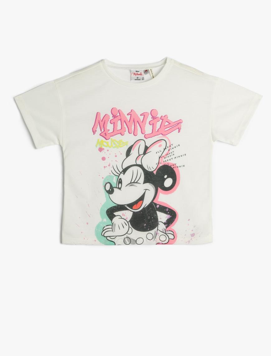  Kız Çocuk Minnie Mouse Tişört Lisanslı Kısa Kollu Bisiklet Yaka
