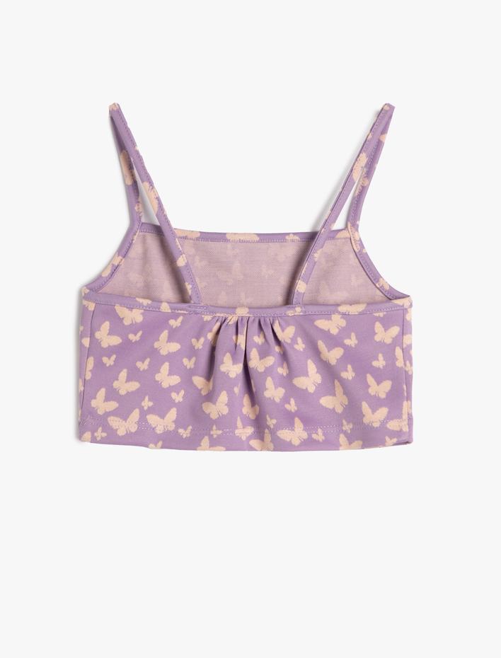 Kız Çocuk Atlet Crop Kelebek Desenli İnce Askılı