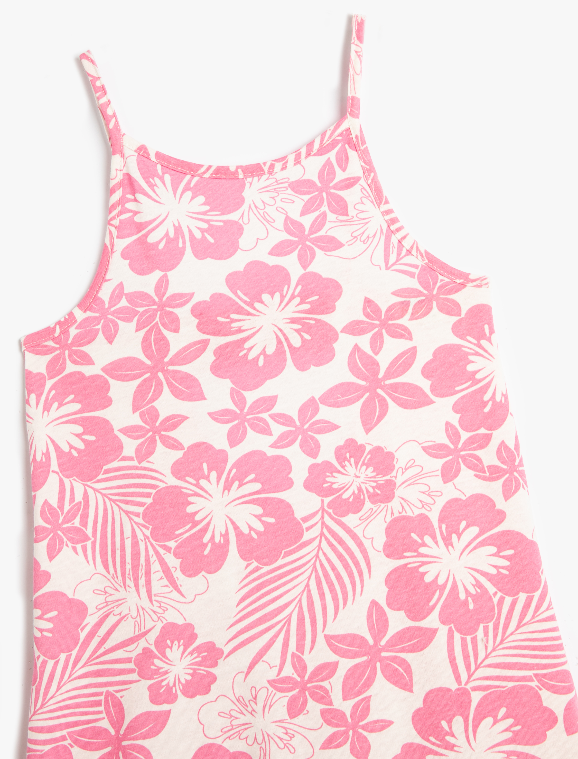  Kız Çocuk Elbise Çiçekli İnce Askılı Arkası Pencere Detaylı Pamuklu