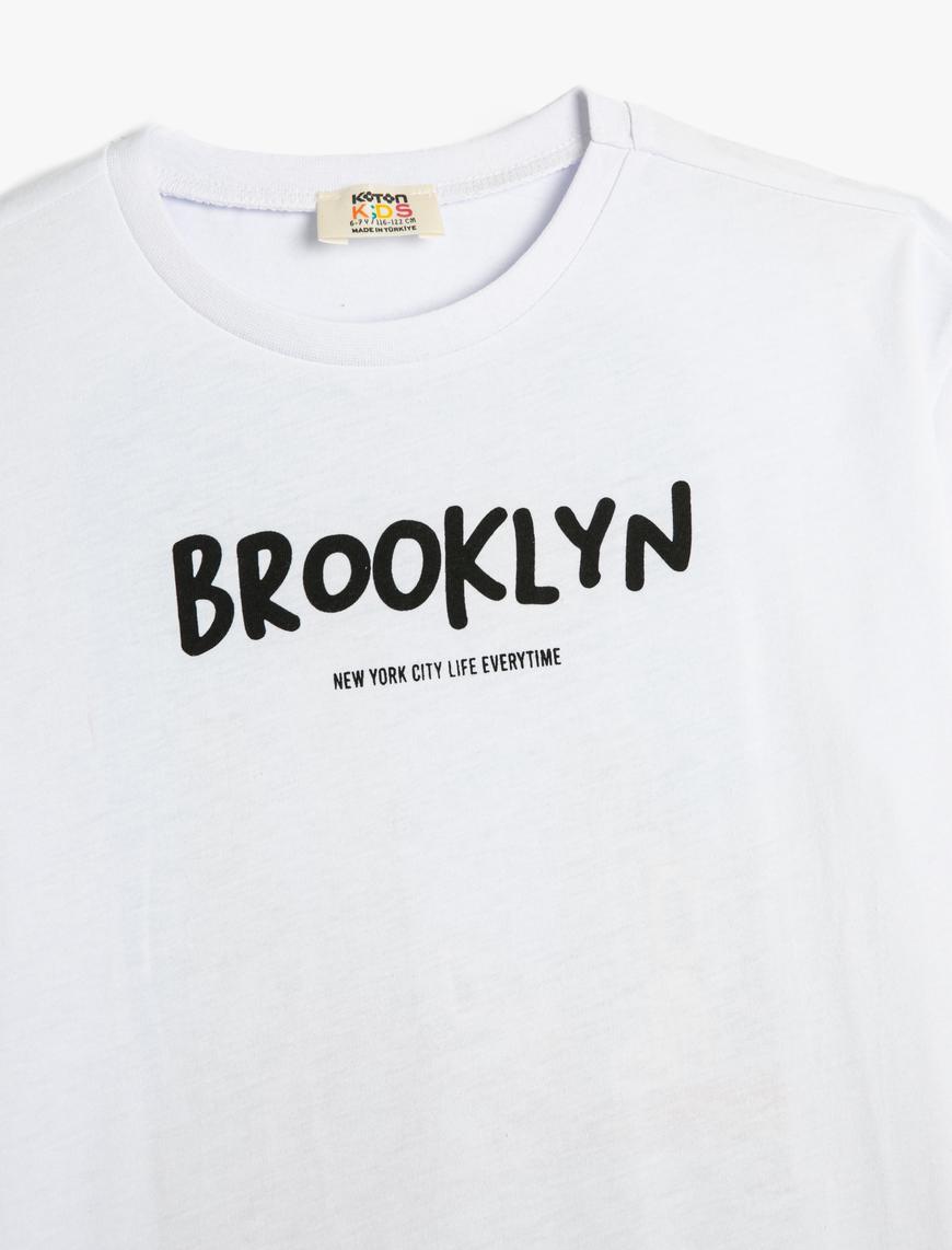  Erkek Çocuk Brooklyn Tişört Arkası Baskılı Kısa Kollu Bisiklet Yaka Pamuklu
