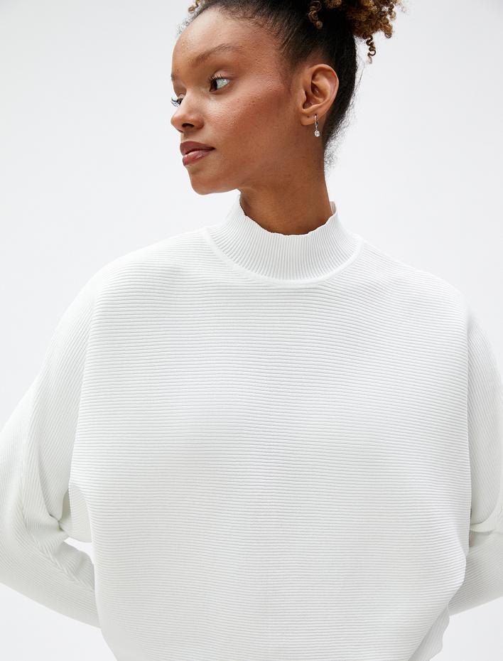  Yarım Balıkçı Yaka Kazak Triko Fitilli Yarasa Kol