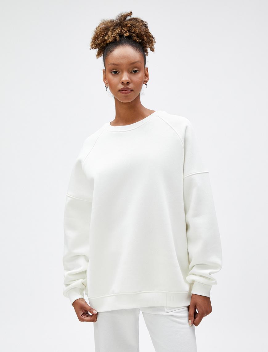   Oversize Sweatshirt Basic Bisiklet Yaka Uzun Kollu