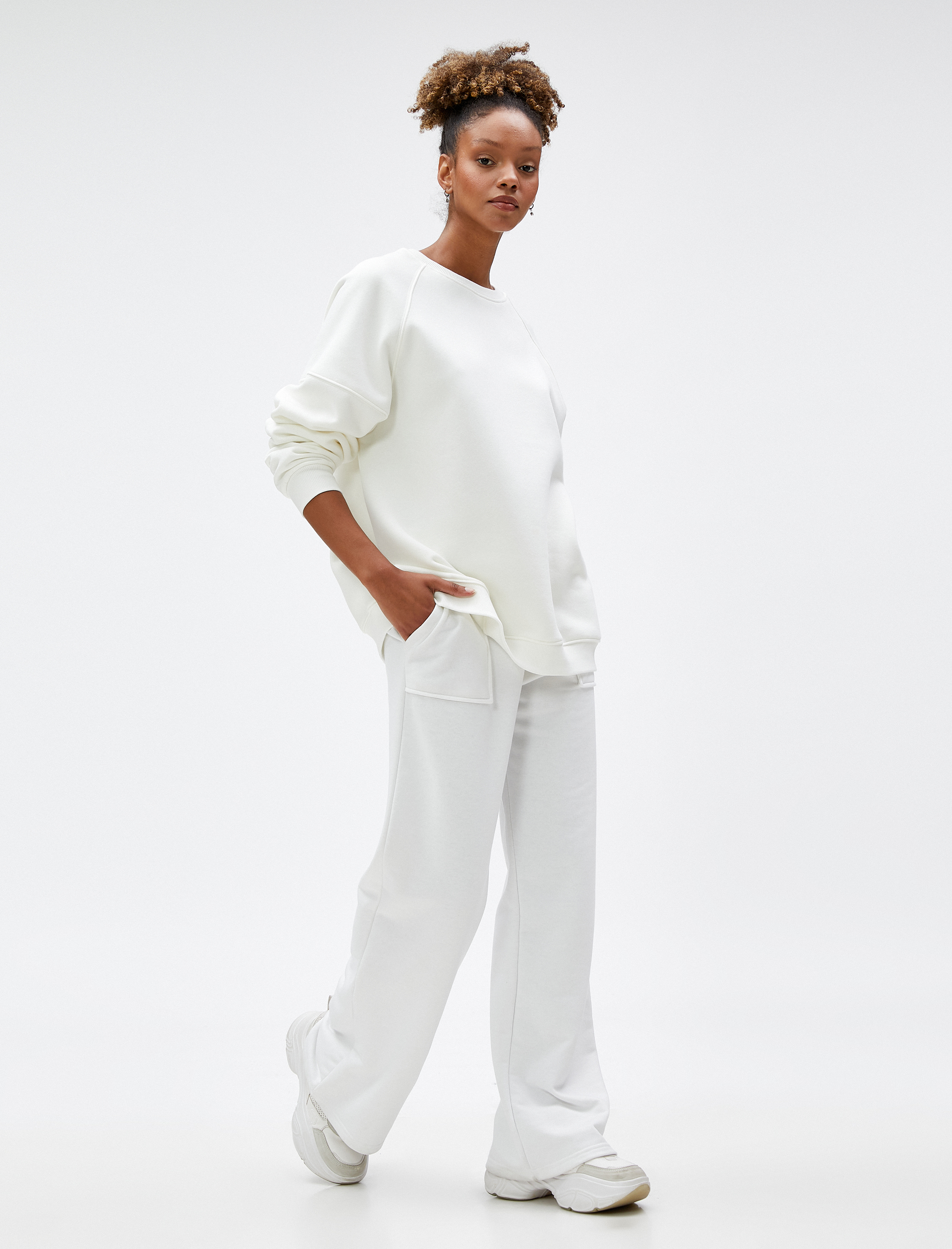 Oversize Sweatshirt Basic Bisiklet Yaka Uzun Kollu