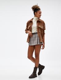 Kadife Gömlek Ceket Büyük Cepli Düğmeli Fitilli Uzun Kollu