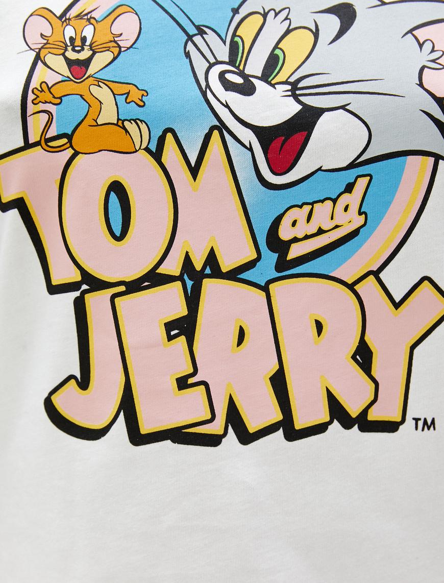   Tom ve Jerry Tişört Baskılı Lisanslı Bisiklet Yaka Kısa Kollu