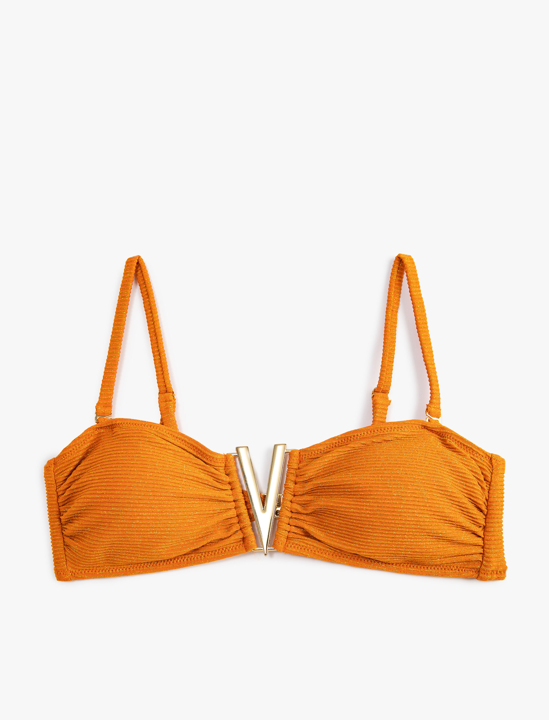   Bikini Üstü Askılı Metal Aksesuarlı Parlak Çıkarılabilir Askılı