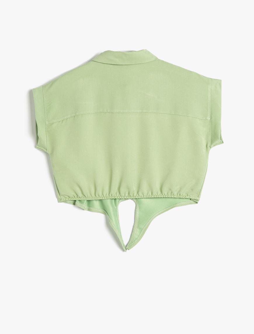  Kız Çocuk Crop Gömlek Önden Bağlama Detaylı Kısa Kollu Cepli Modal Kumaş