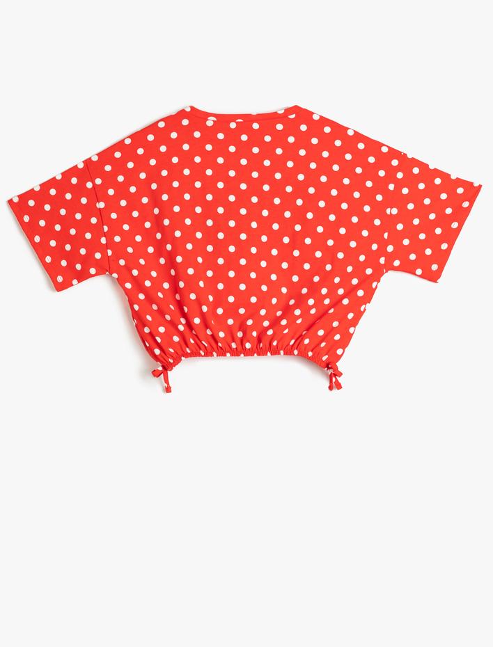 Kız Çocuk Crop Oversize Tişört Kısa Kollu Bisiklet Yaka Puantiyeli Pamuklu