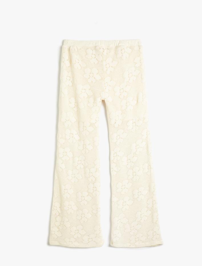 Kız Çocuk İspanyol Paça Kroşe Tayt Pantolon Yarım Astarlı Beli Lastikli