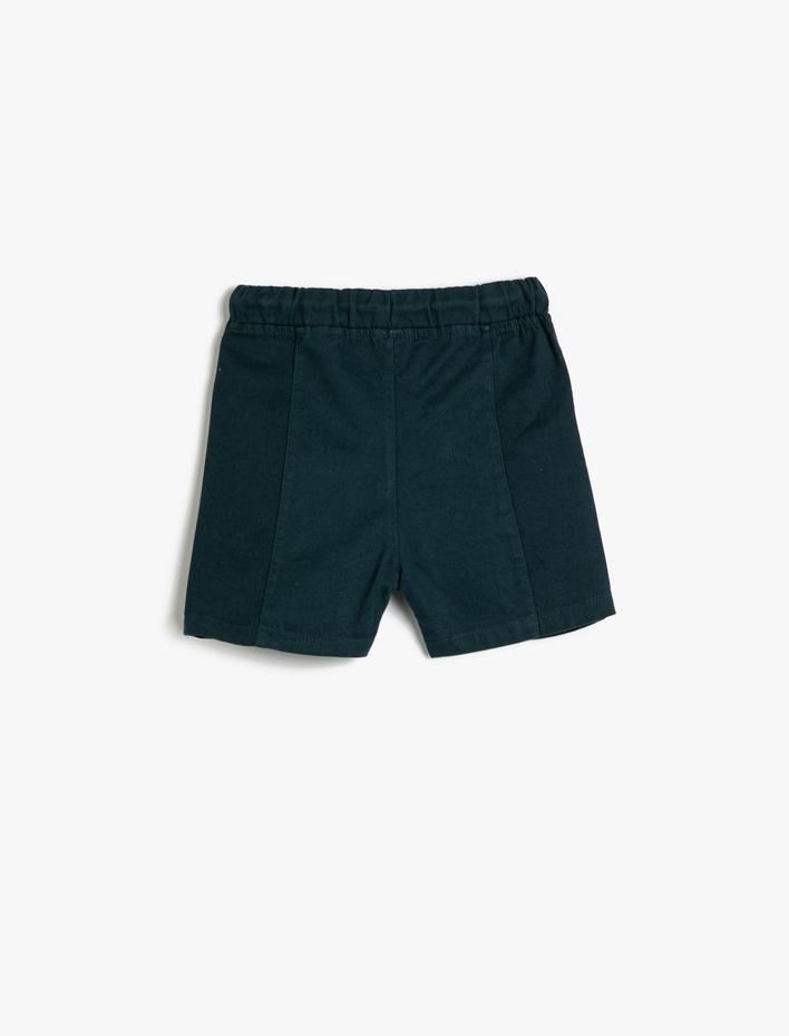 Erkek Bebek Şort Beli Bağlamalı Lastikli Baskı Detaylı Cepli Pamuklu