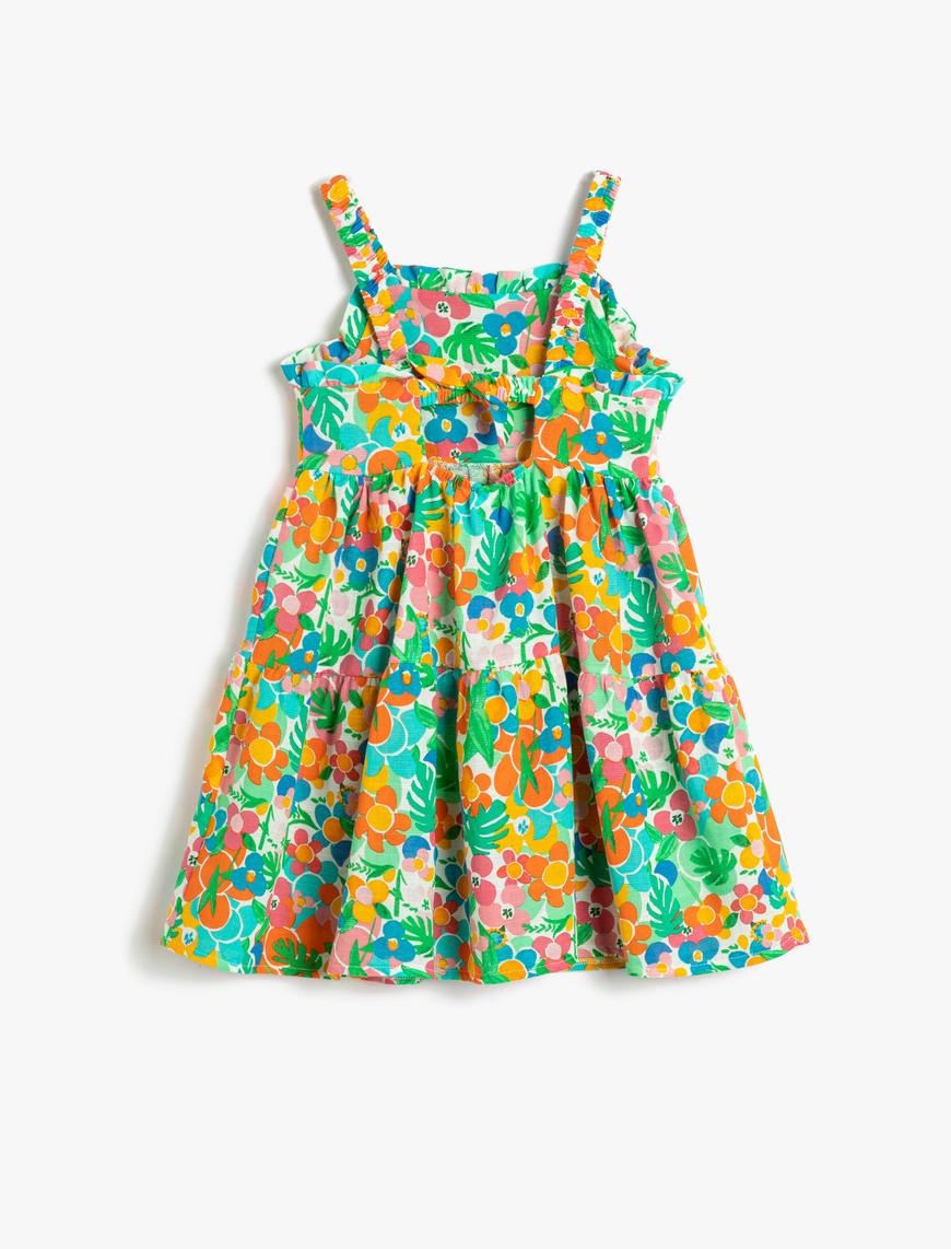  Kız Bebek Elbise Çiçekli Fırfırlı Askılı Arkası Pencere Detaylı