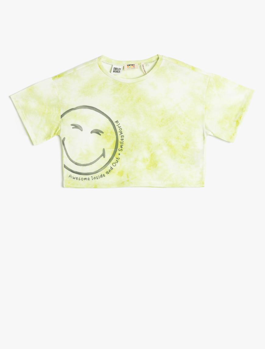  Kız Çocuk Oversize SmileyWorld® Tişört Lisanslı Batik Desenli