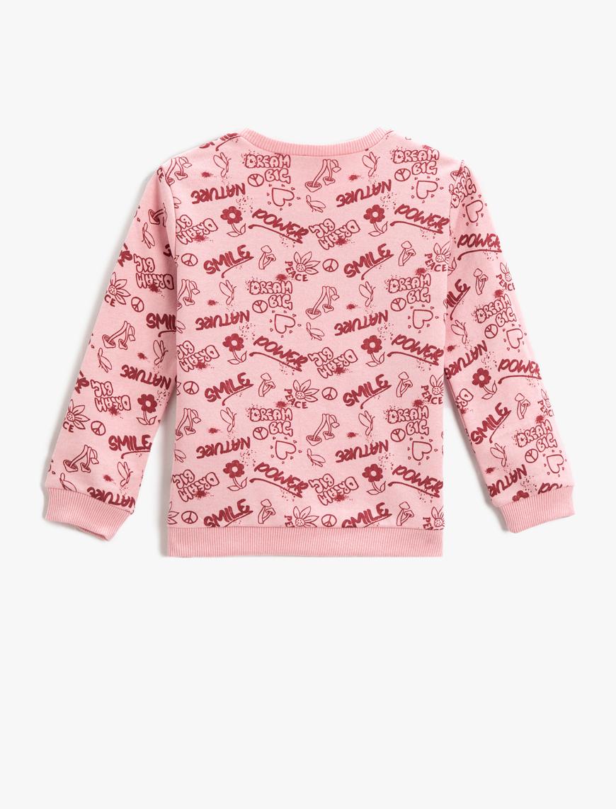  Kız Çocuk Çiçekli Sweatshirt Pul-Payet Detaylı Pamuklu