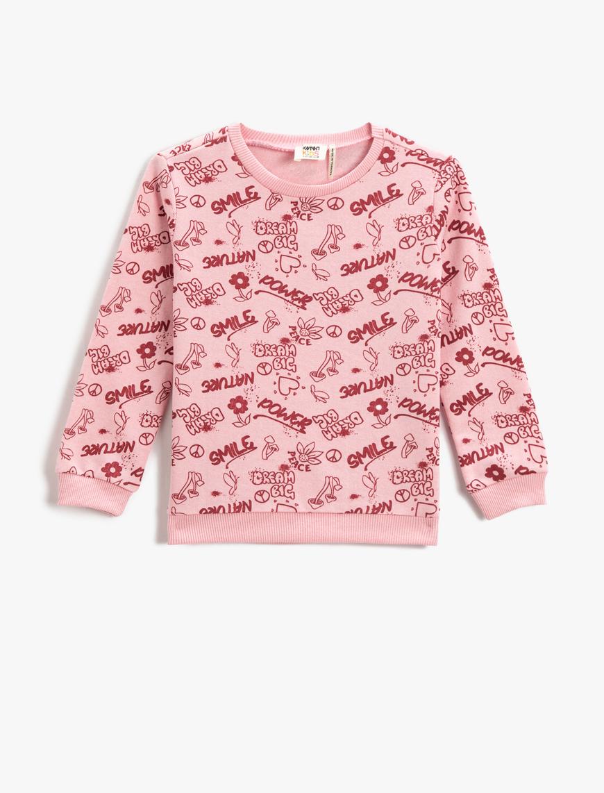  Kız Çocuk Çiçekli Sweatshirt Pul-Payet Detaylı Pamuklu