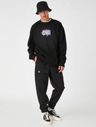 Slogan Baskılı Oversize Sweatshirt Şardonlu Bisiklet Yaka