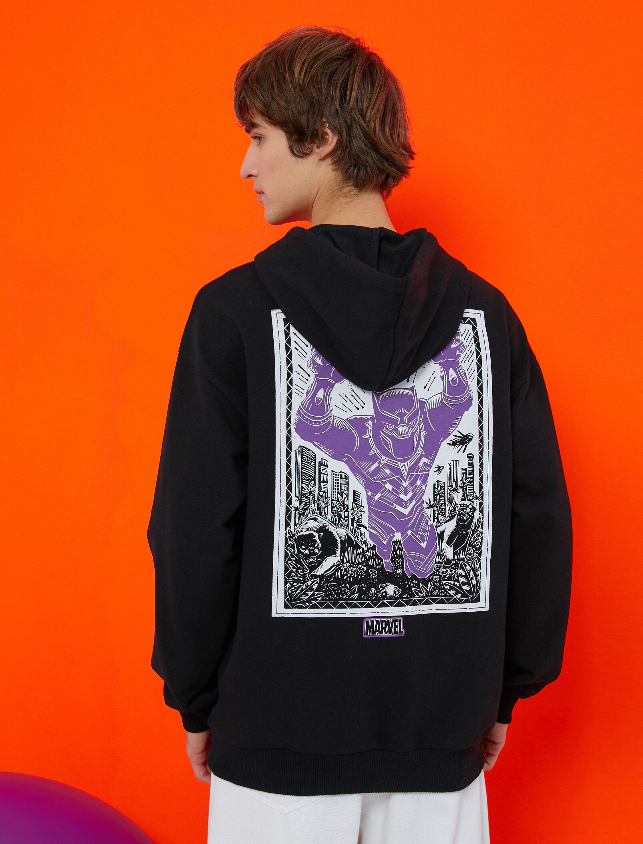   Marvel Kapşonlu Oversize Sweatshirt Şardonlu Lisanslı Baskılı