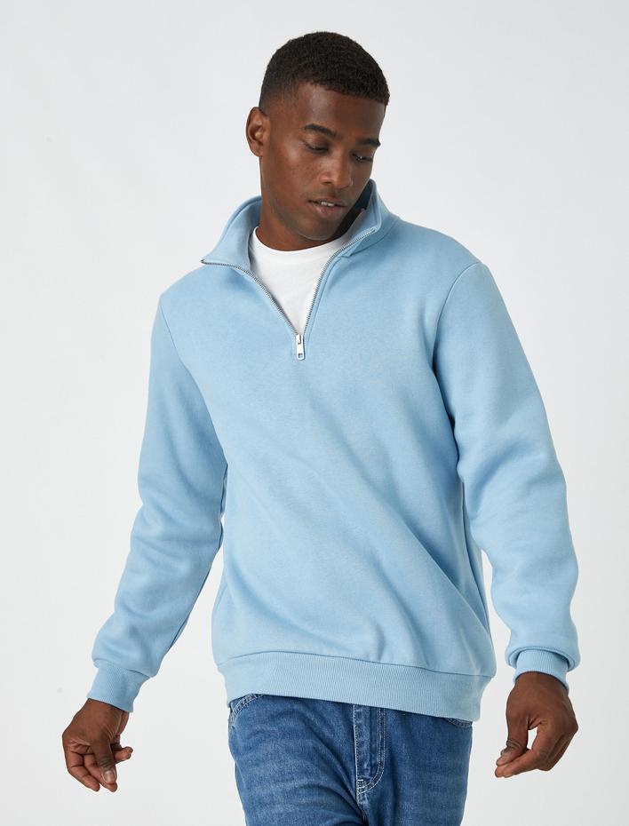  Fermuarlı Sweatshirt Dik Yaka