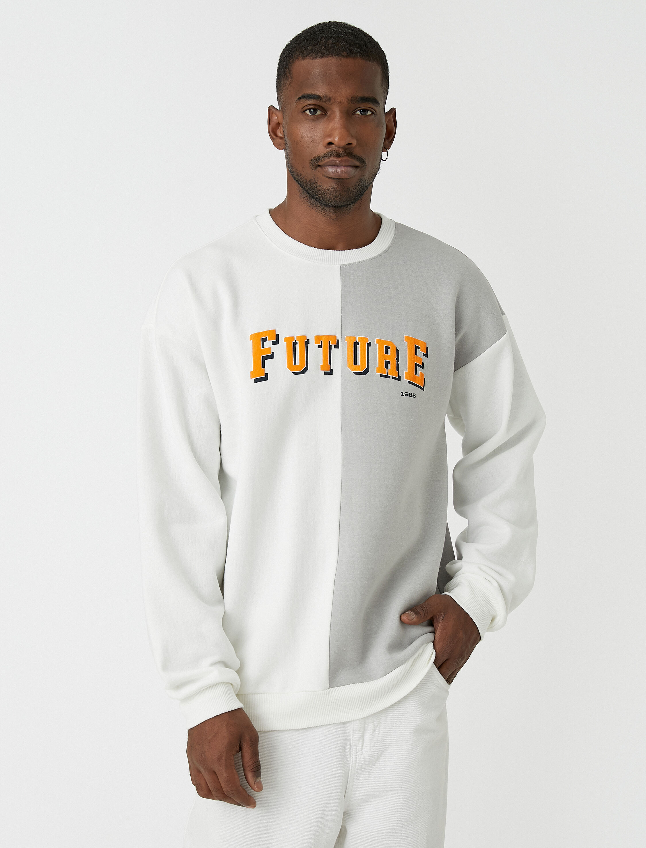 Slogan Baskılı Sweatshirt Şardonlu Bisiklet Yaka