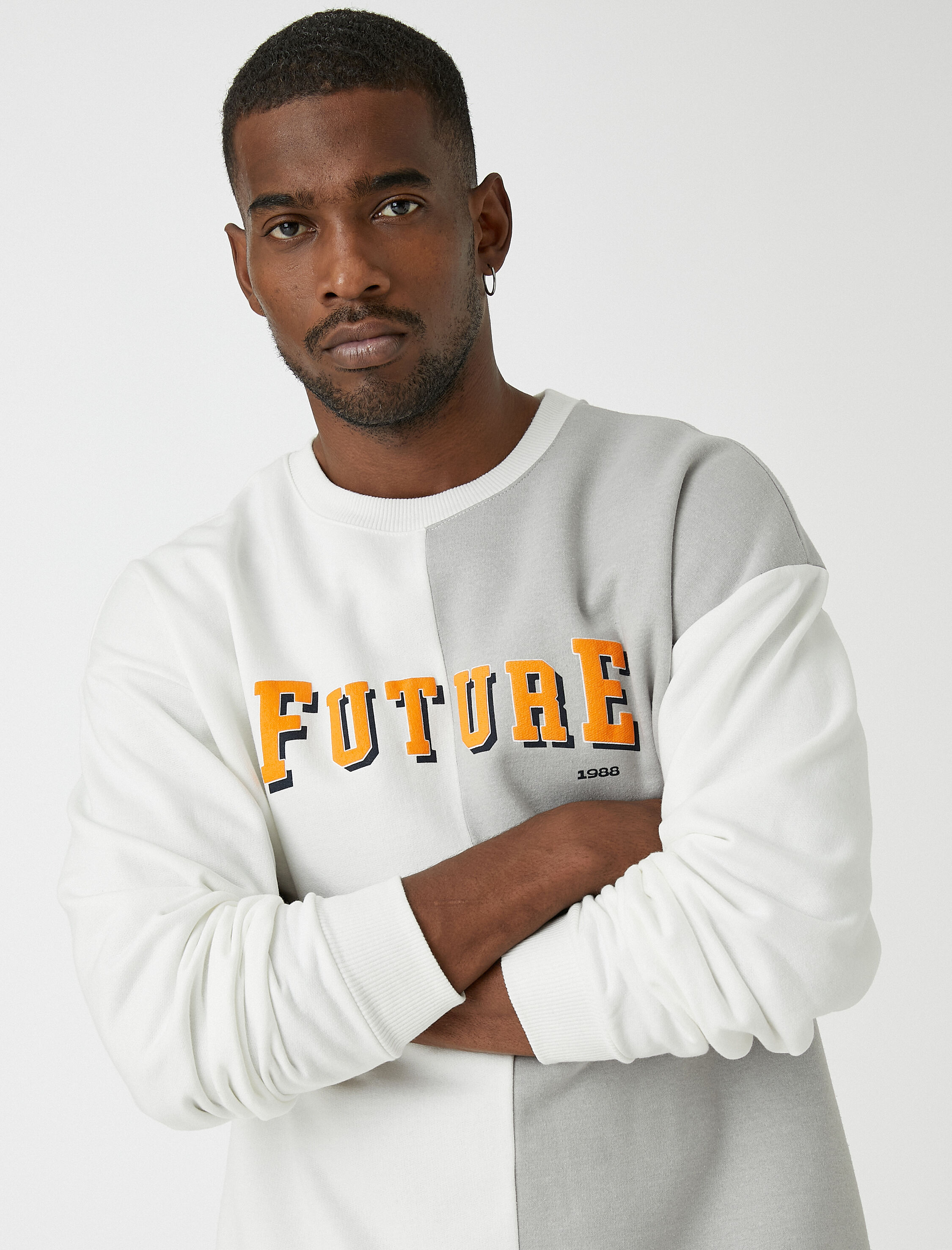 Slogan Baskılı Sweatshirt Şardonlu Bisiklet Yaka