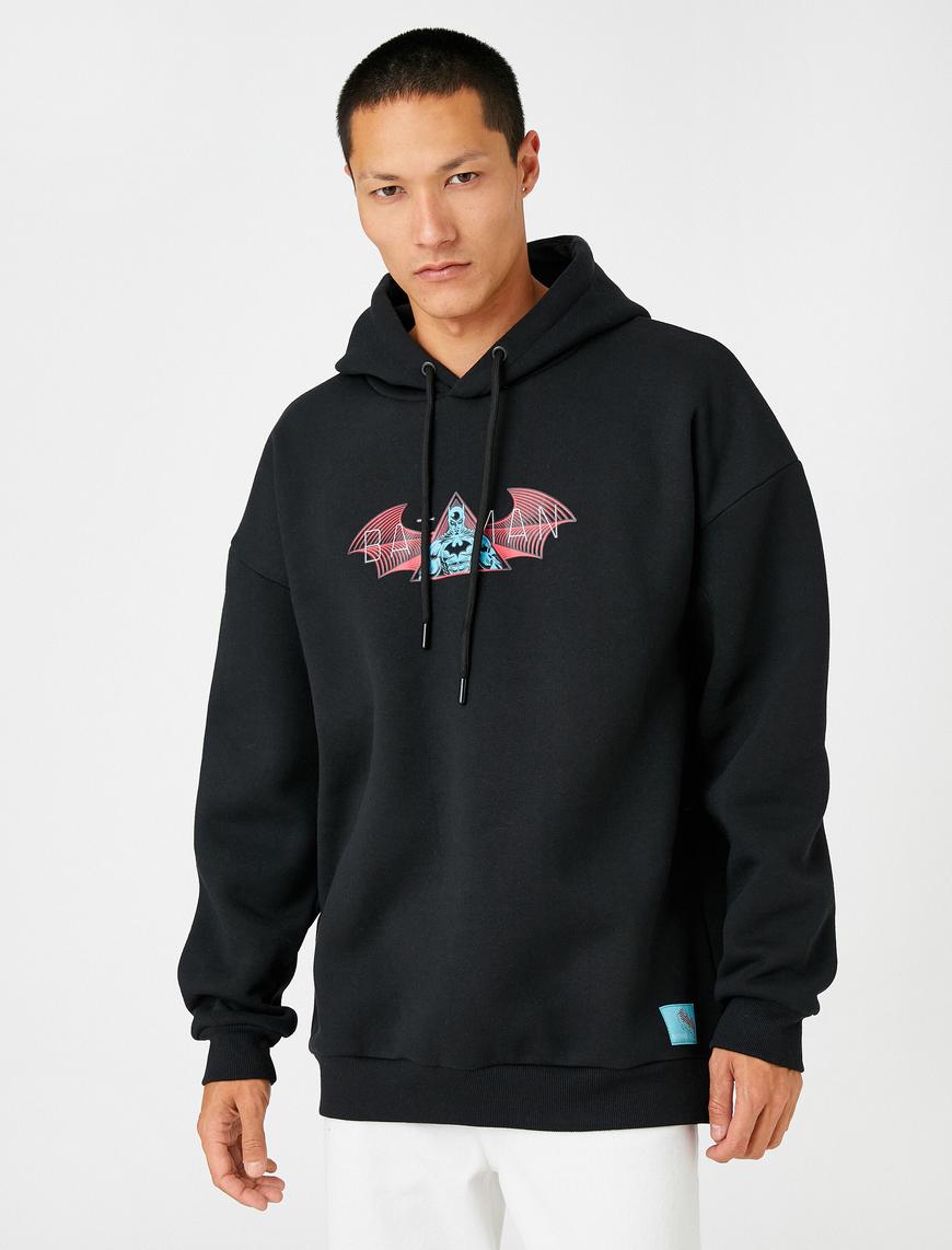   Batman Kapşonlu Oversize Sweatshirt Şardonlu Lisanslı Baskılı