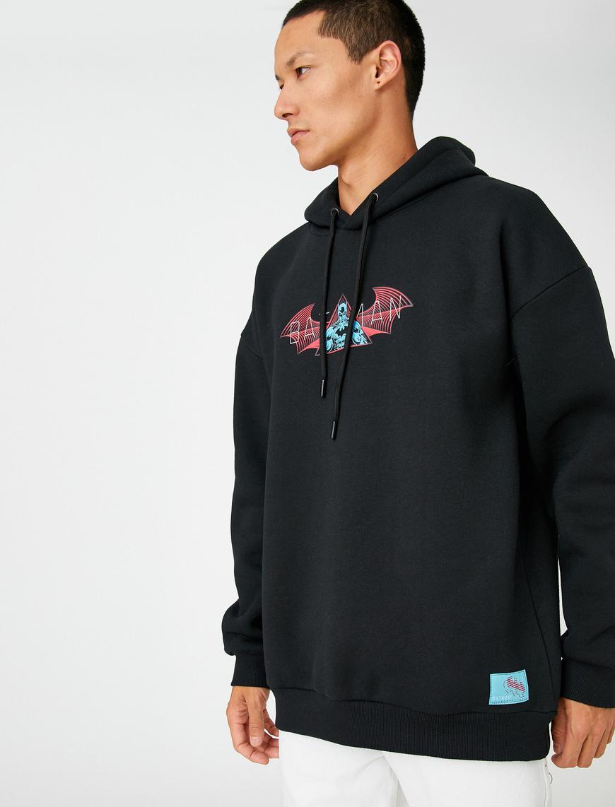   Batman Kapşonlu Oversize Sweatshirt Şardonlu Lisanslı Baskılı
