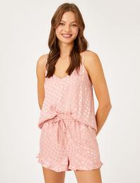 Saten Şort Beli Lastikli Jakarlı