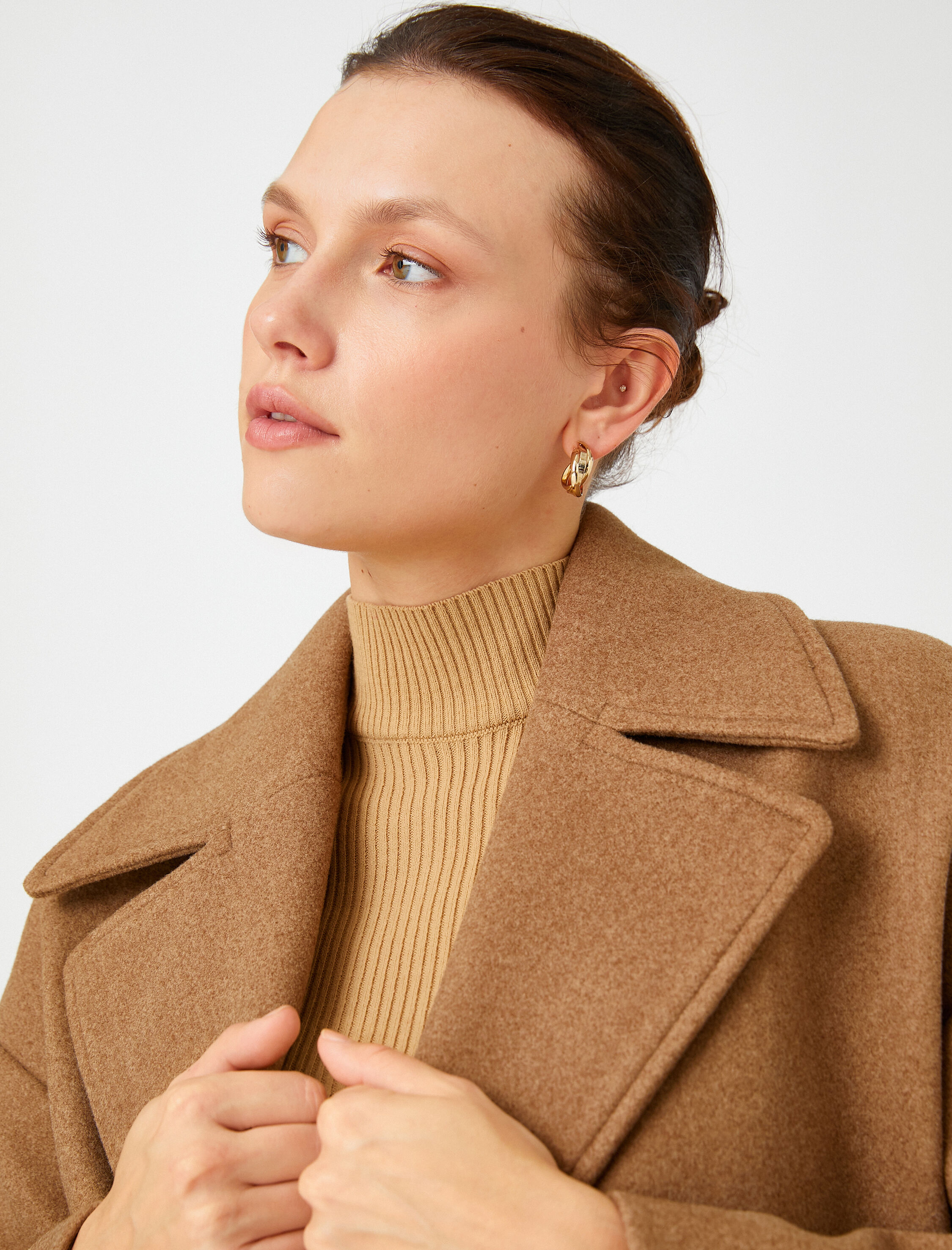   Midi Boy Kaşe Kaban Kruvaze Düğmeli