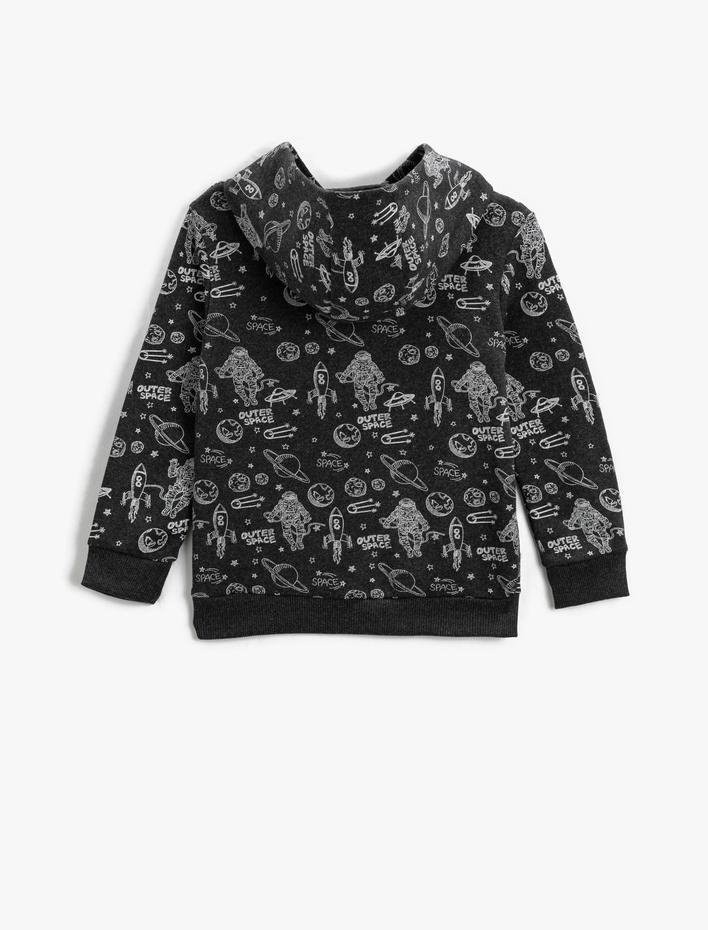 Erkek Çocuk Kapşonlu Sweatshirt Şardonlu Uzay Temalı Baskılı