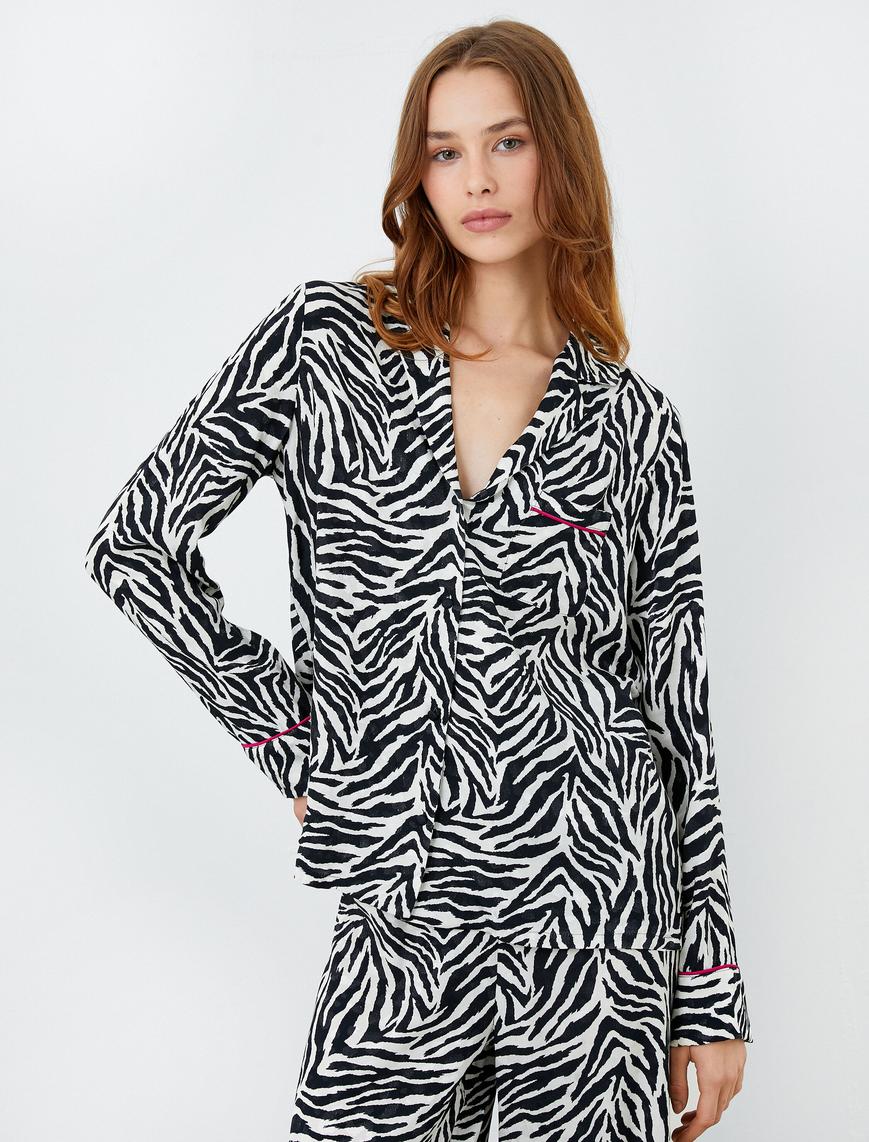   Zebra Desenli Pijama Üstü Uzun Kollu Viskoz