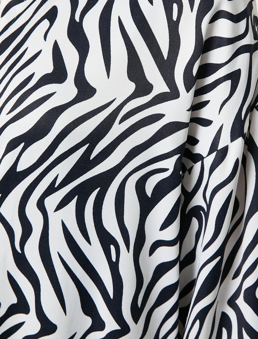   Zebra Desenli Gömlek Uzun Kollu Viskon Düğmeli Klasik Yaka