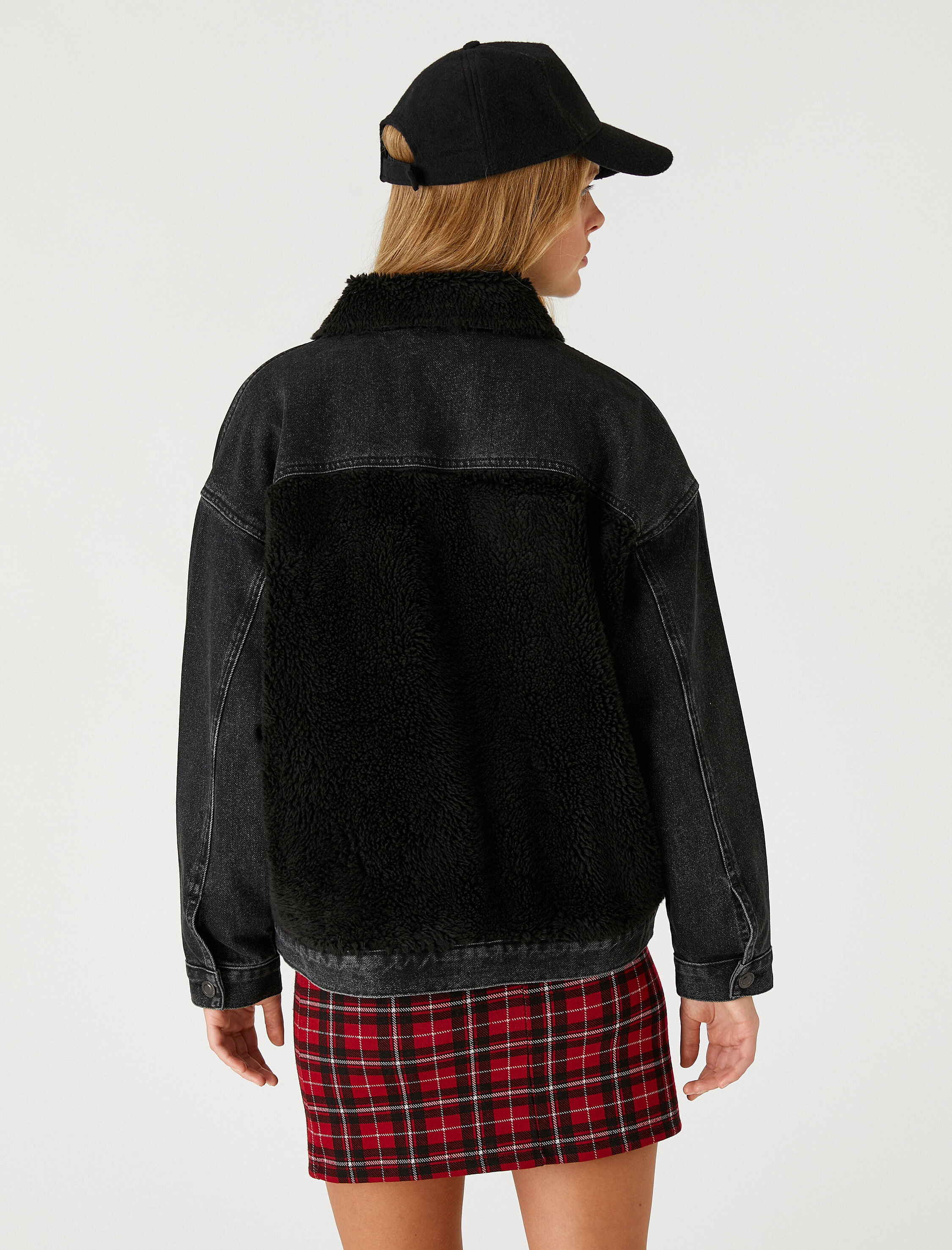   Kot Ceket Peluş Yaka Detaylı Cepli