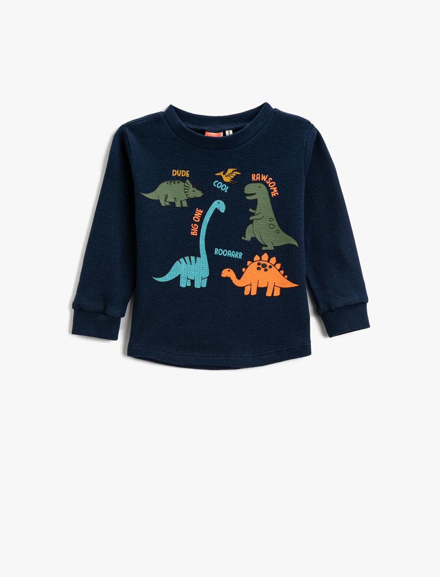  Erkek Bebek Dinozor Baskılı Sweatshirt Pamuklu