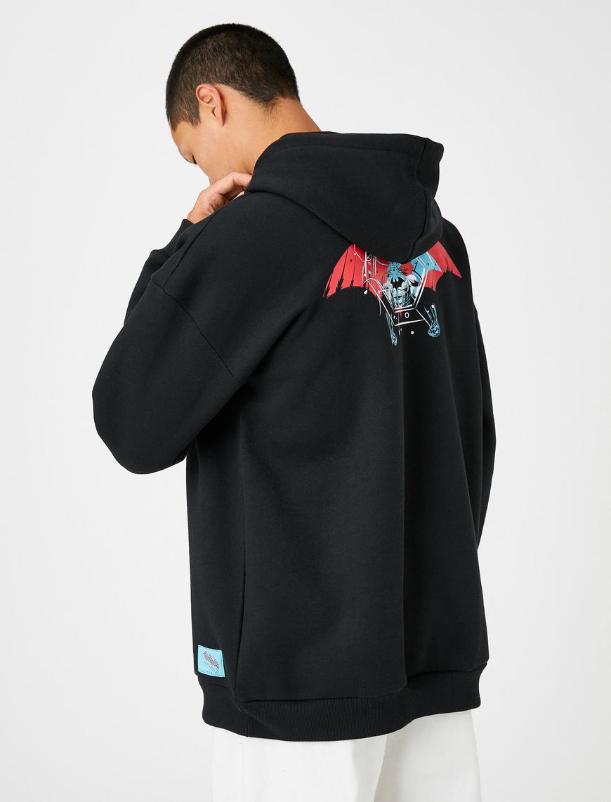   Batman Kapşonlu Oversize Sweatshirt Şardonlu Lisanslı Baskılı