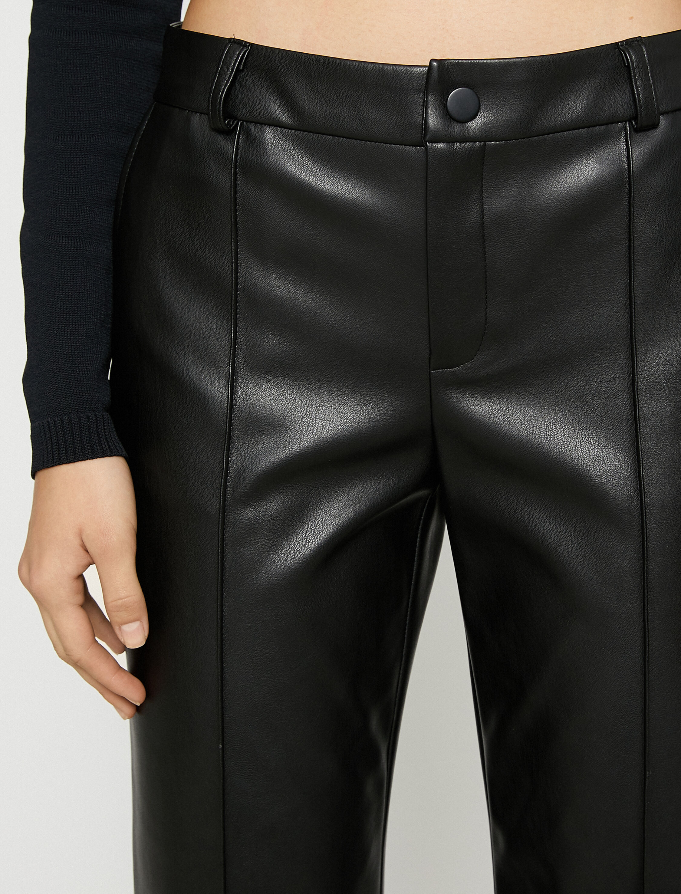   Nervürlü Suni Deri Palazzo Pantolon