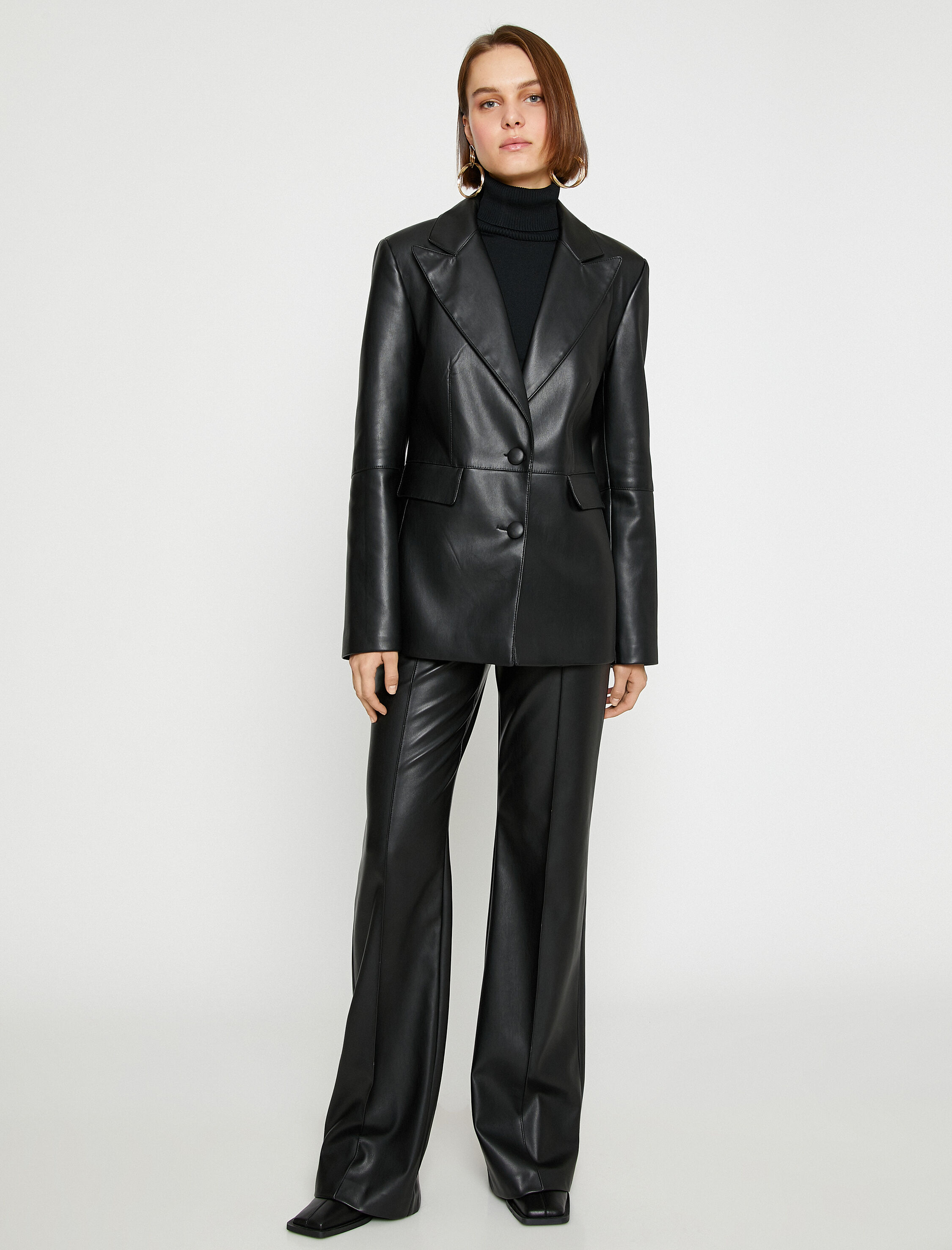   Nervürlü Suni Deri Palazzo Pantolon