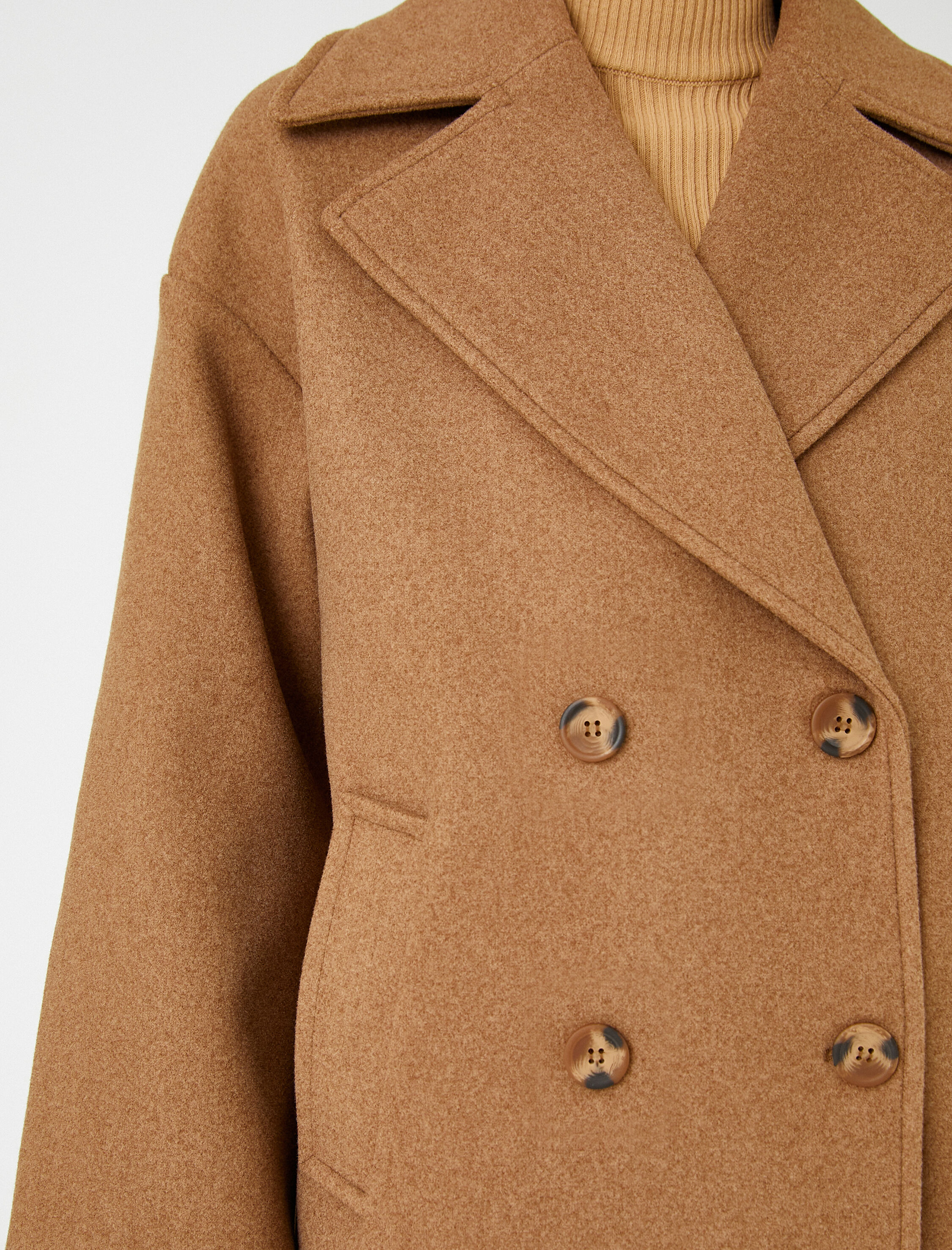   Midi Boy Kaşe Kaban Kruvaze Düğmeli