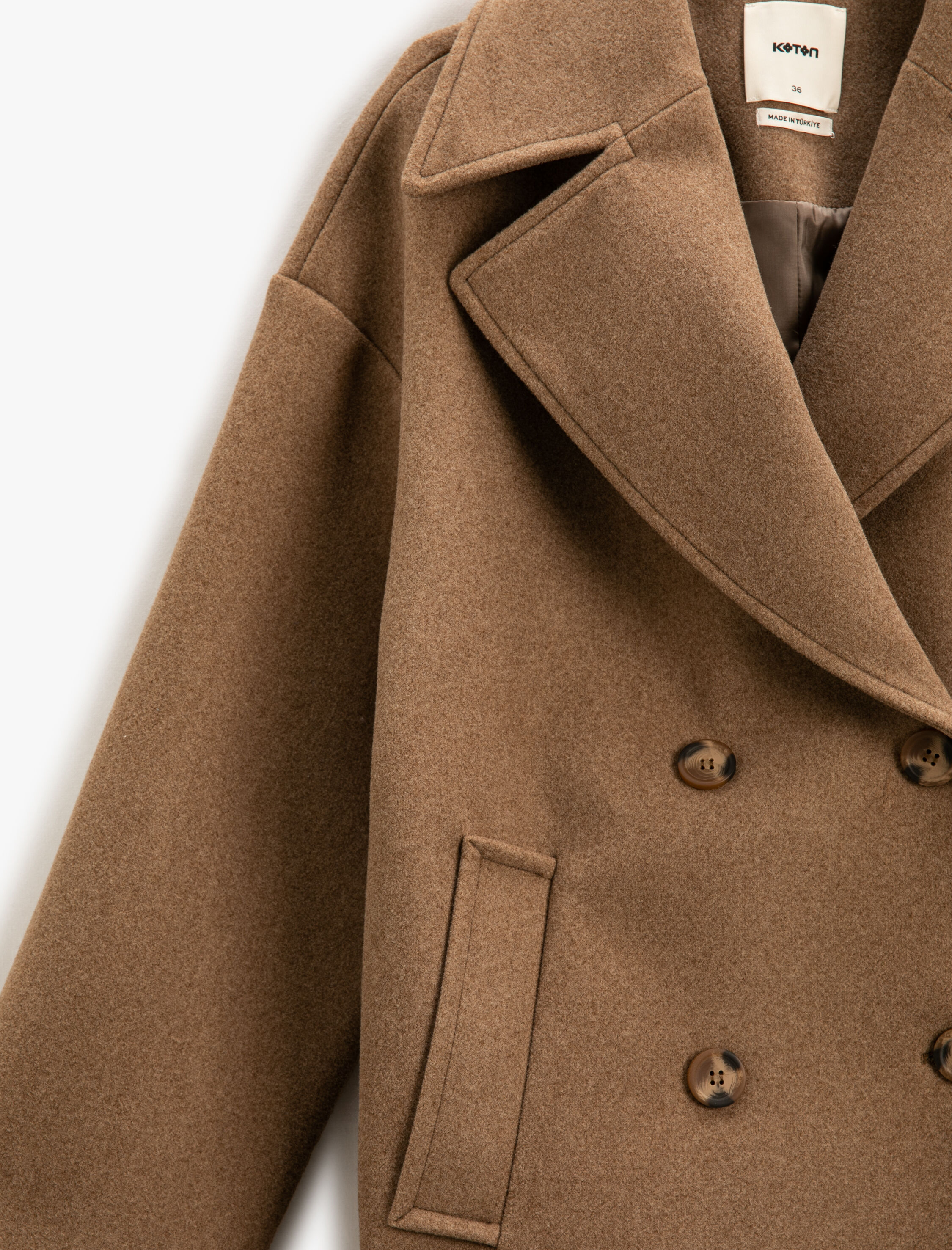   Midi Boy Kaşe Kaban Kruvaze Düğmeli