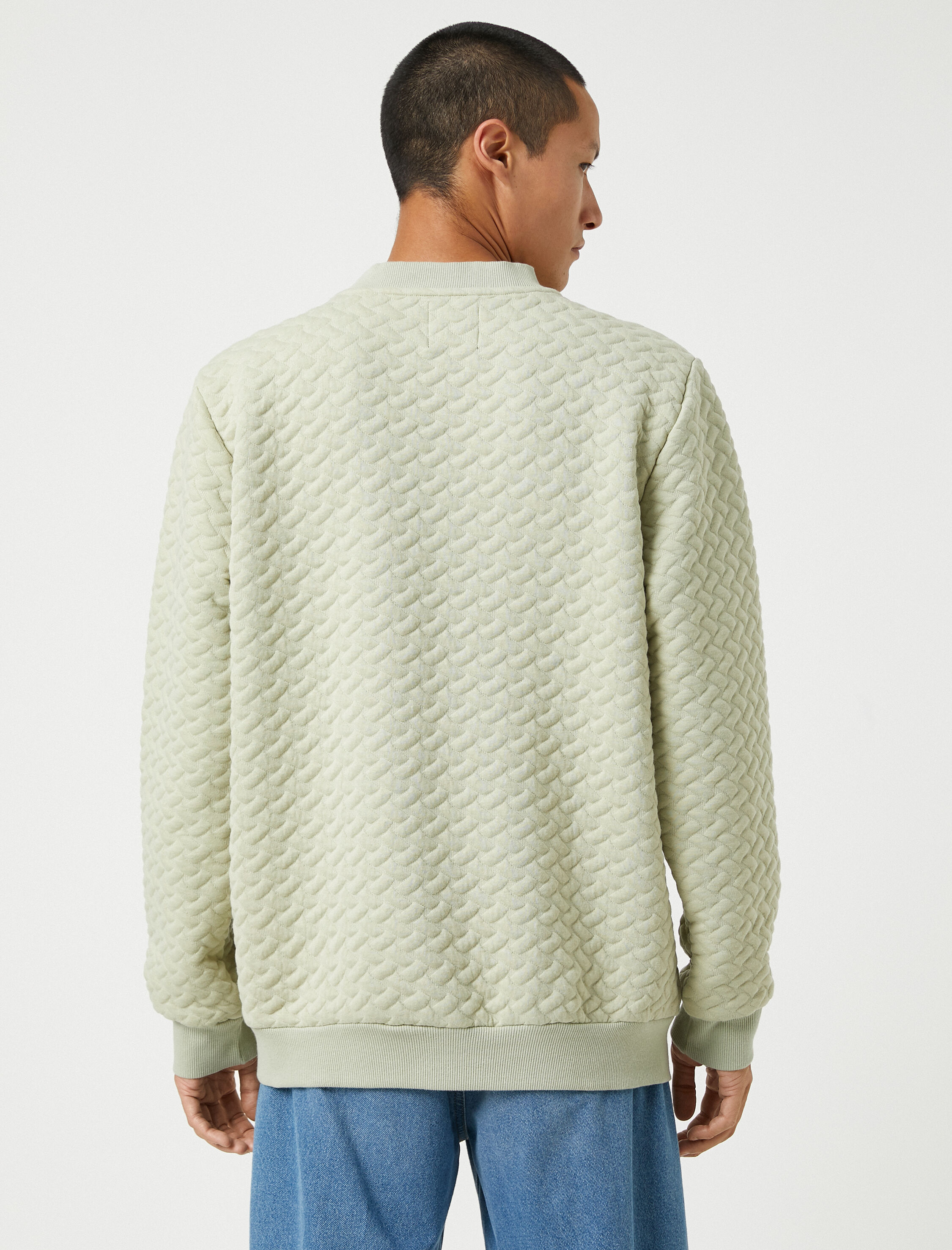   Basic Dokulu Sweatshirt Bisiklet Yaka Uzun Kollu