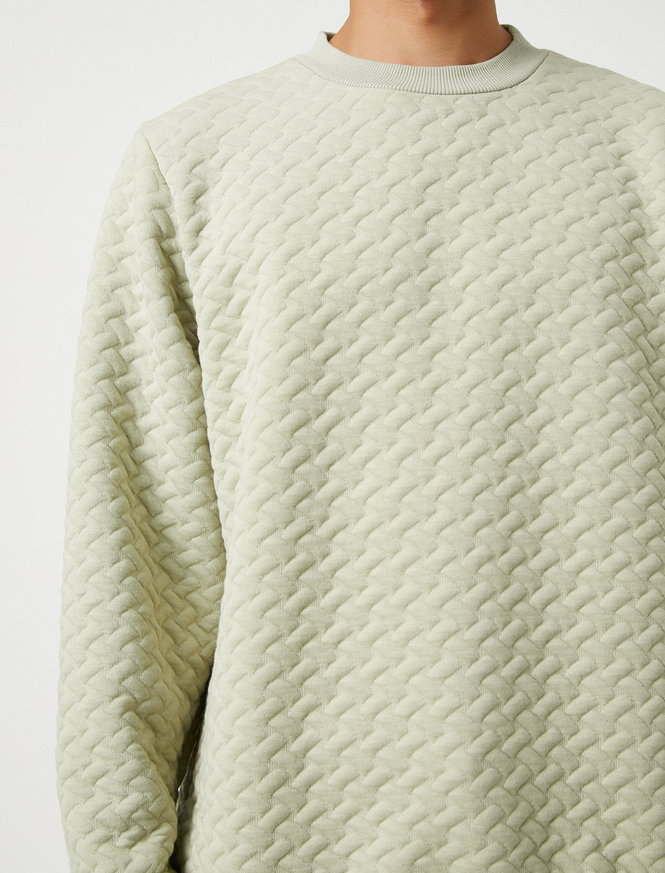   Basic Dokulu Sweatshirt Bisiklet Yaka Uzun Kollu