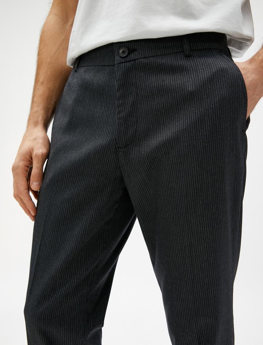   Basic Pantolon Cep Detaylı Düğmeli Dokulu