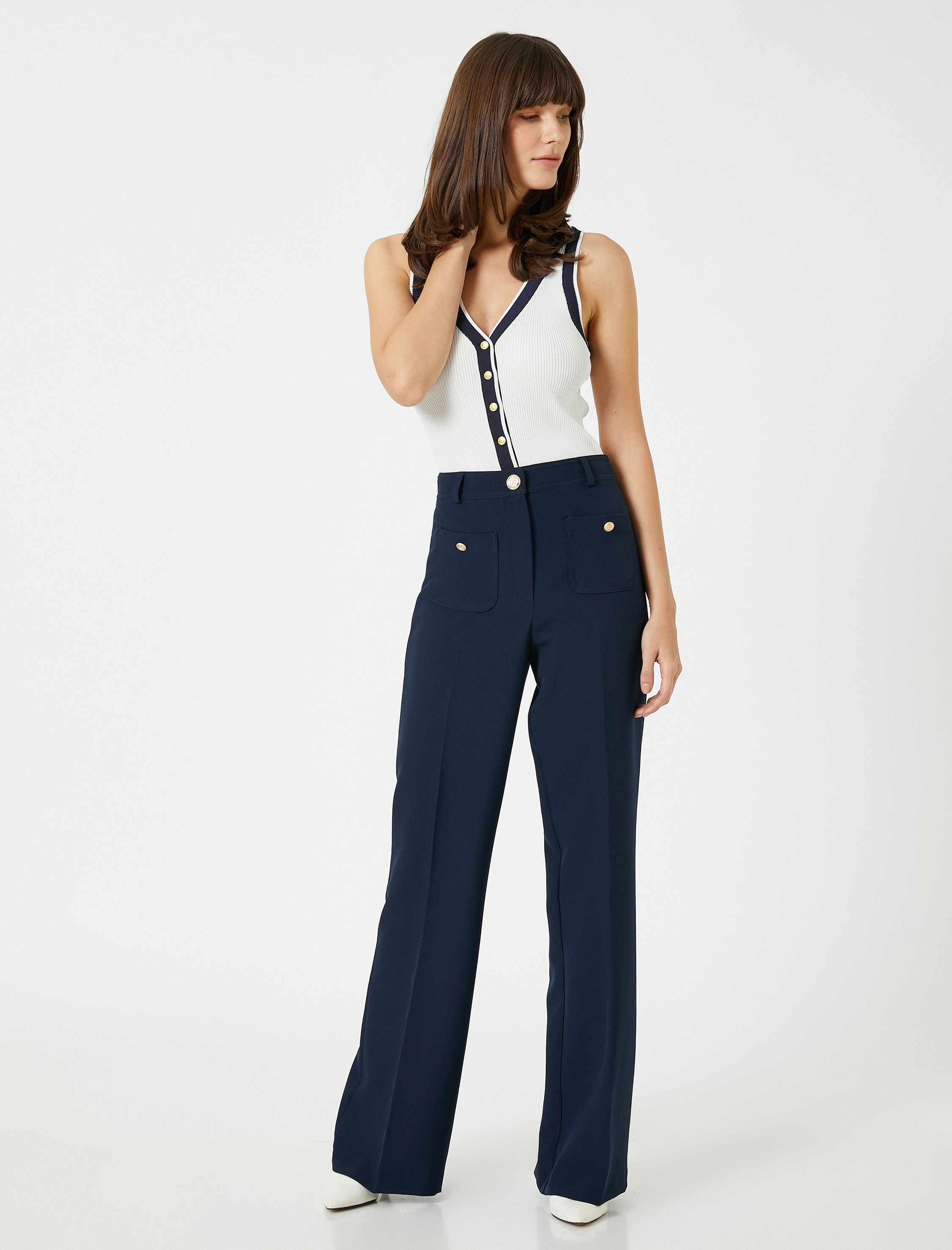   Cep Detaylı İspanyol Paça Kumaş Pantolon