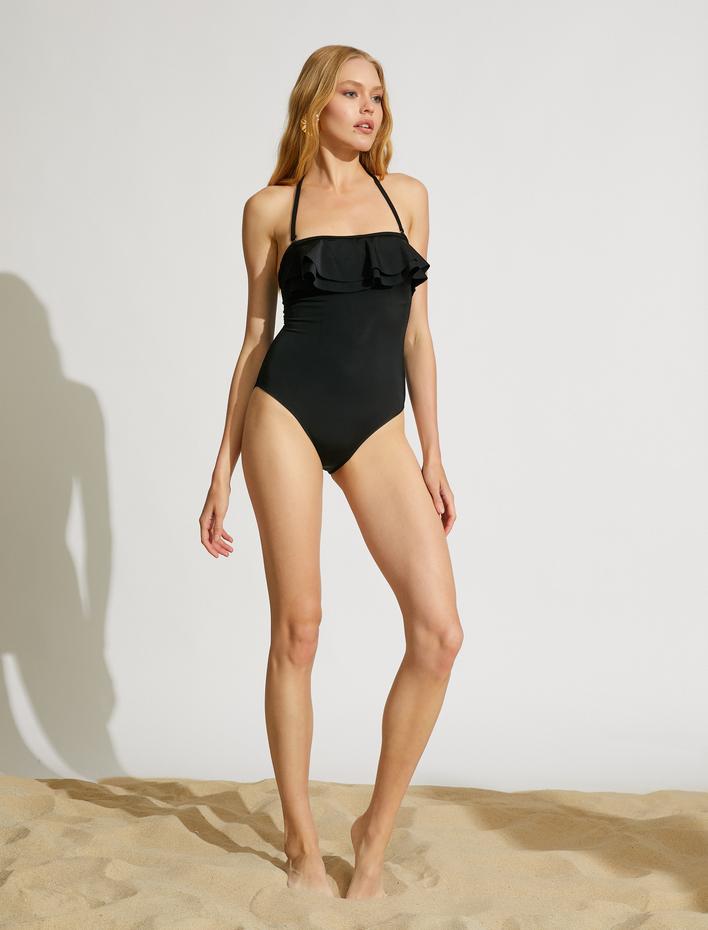  Straplez Mayo Boyundan Askılı Önü Fırfırlı